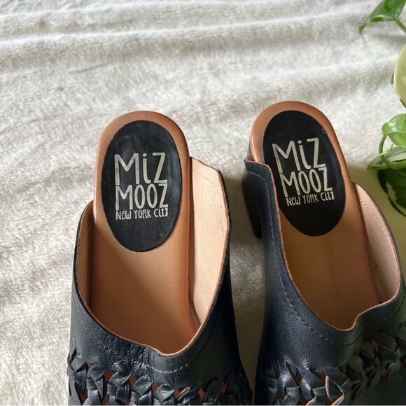 Miz Mooz Briar Black Leather Mule-Style Heeled Sandals - Picture 3 of 9